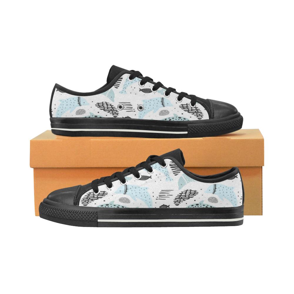 Cute dolphins Childish Style pattern Women’s Low Top Shoes Black