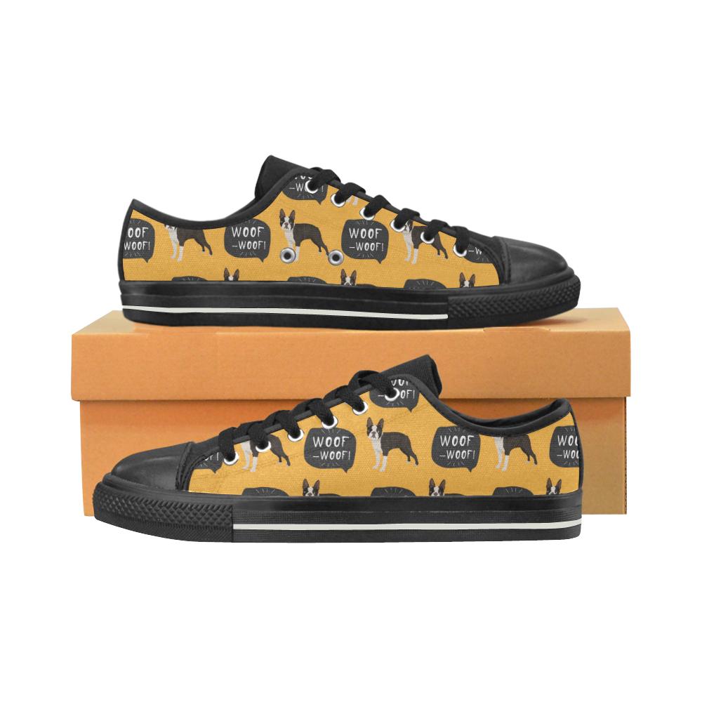 Boston terrier design pattern Women’s Low Top Shoes Black