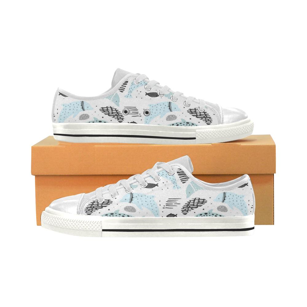 Cute dolphins Childish Style pattern Women’s Low Top Shoes White