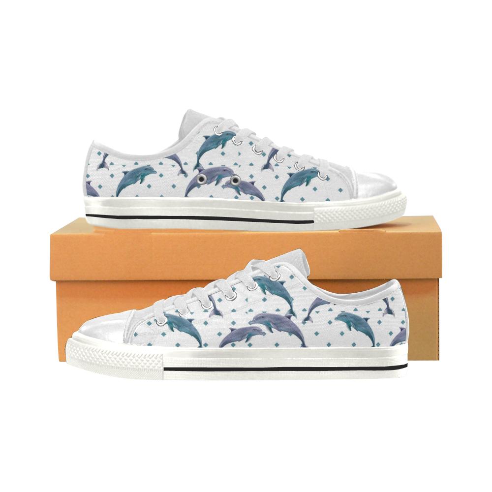 Dolphins pattern dotted background Women’s Low Top Shoes White