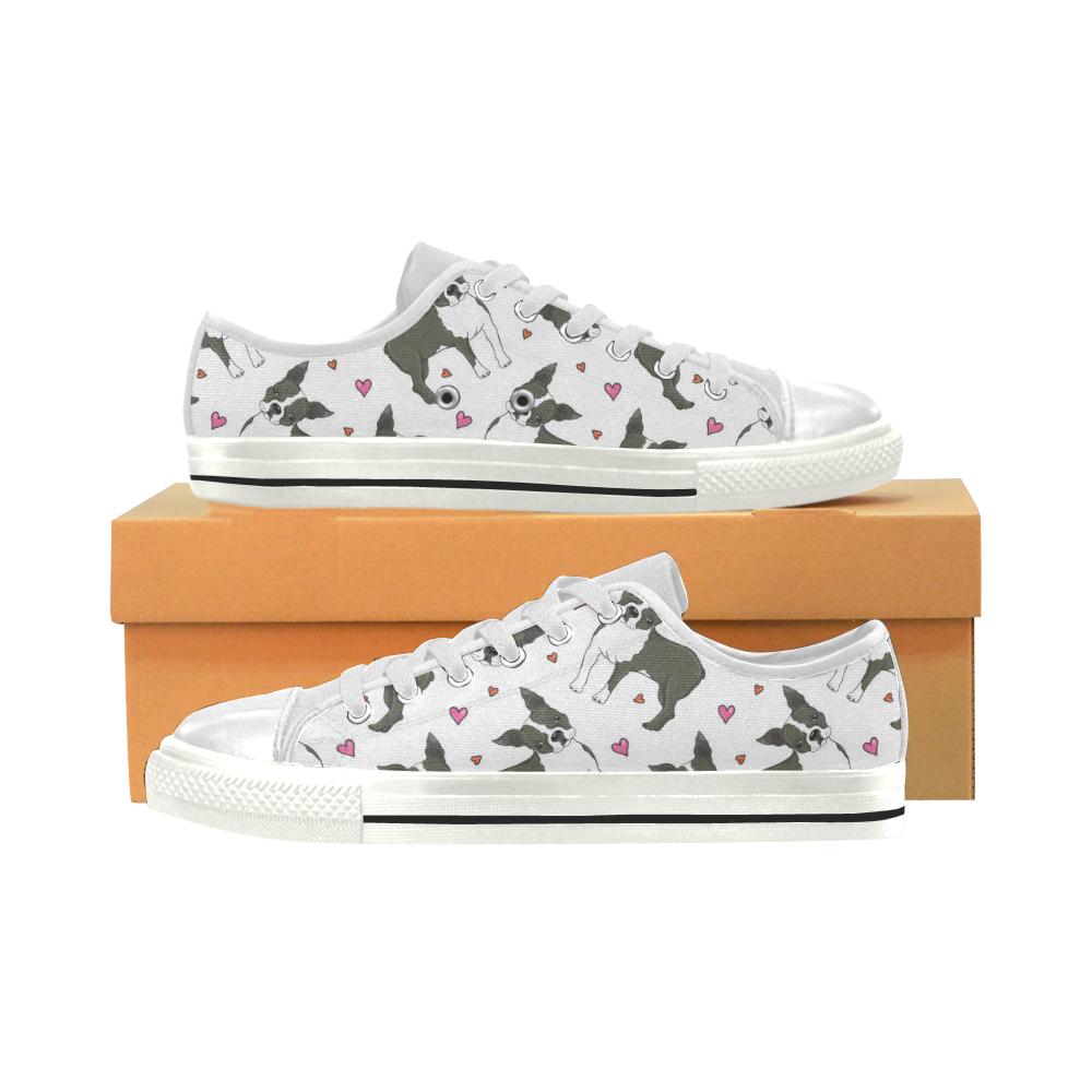 Boston terrier dog hearts vector pattern Women’s Low Top Shoes White