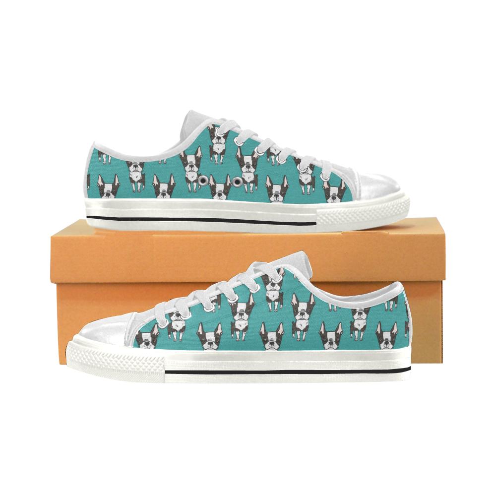 Hand drawn boston terrier dog pattern Women’s Low Top Shoes White