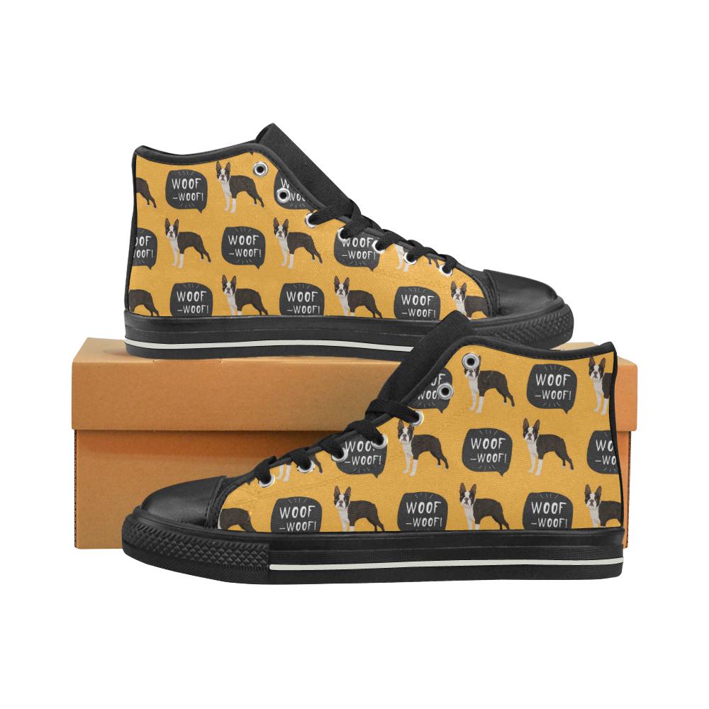 Boston terrier design pattern Women’s High Top Shoes Black