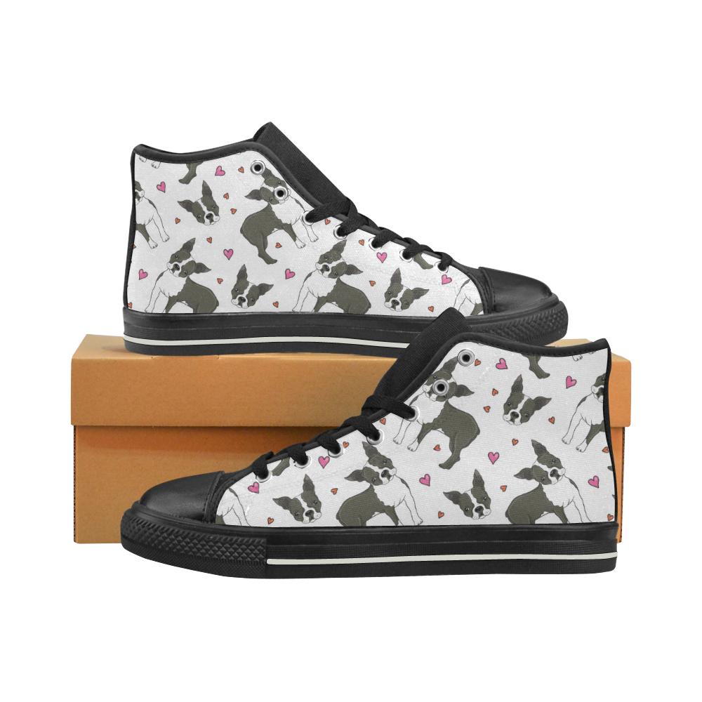 Boston terrier dog hearts vector pattern Women’s High Top Shoes Black