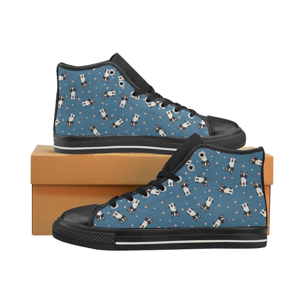 Cute boston terrier dog spattern Women’s High Top Shoes Black