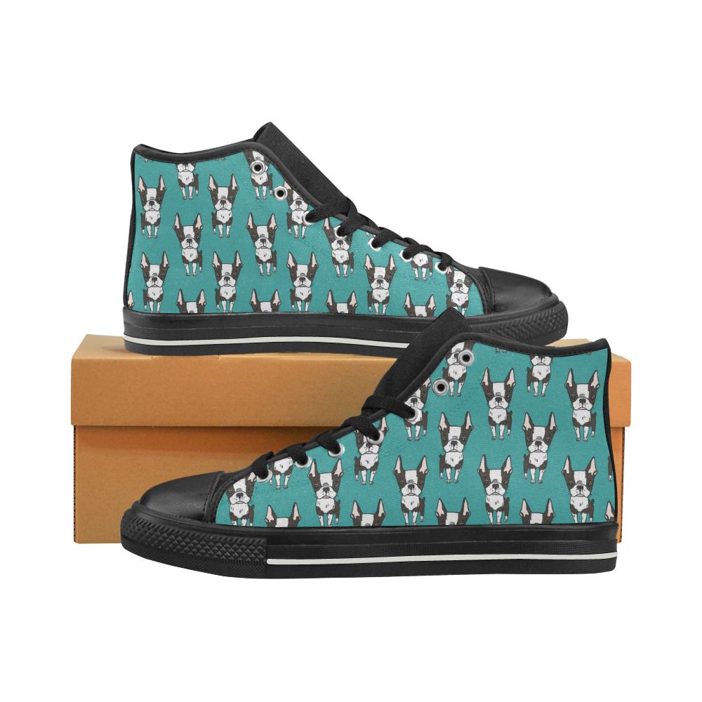 Hand drawn boston terrier dog pattern Women’s High Top Shoes Black