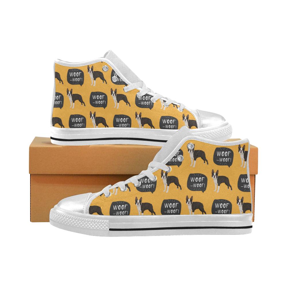 Boston terrier design pattern Women’s High Top Shoes White