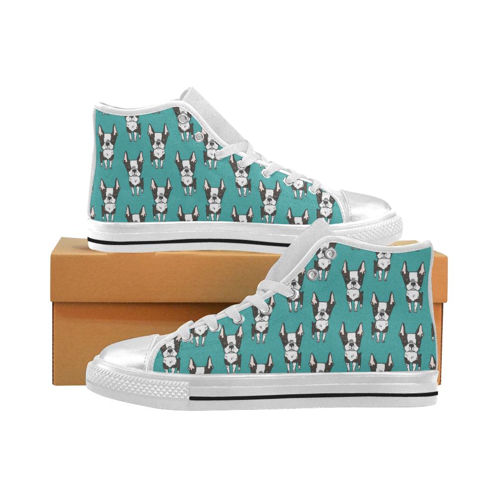 Hand drawn boston terrier dog pattern Women’s High Top Shoes White