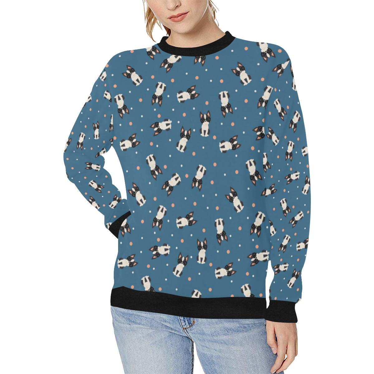 Cute boston terrier dog spattern Women’s Crew Neck Sweatshirt