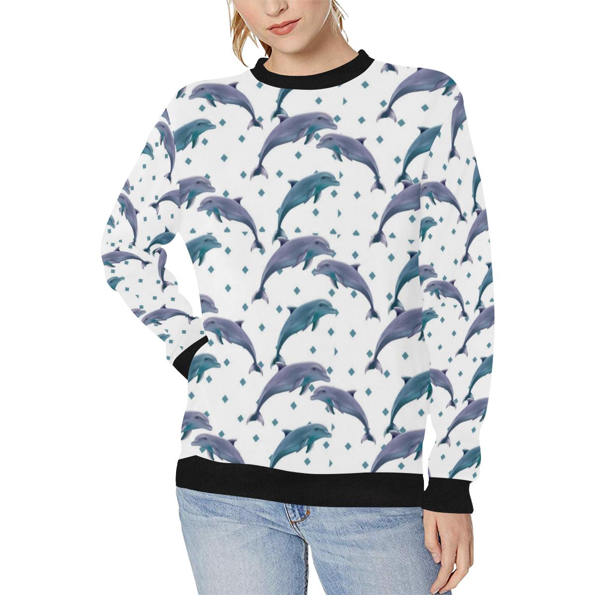 Dolphins pattern dotted background Women’s Crew Neck Sweatshirt