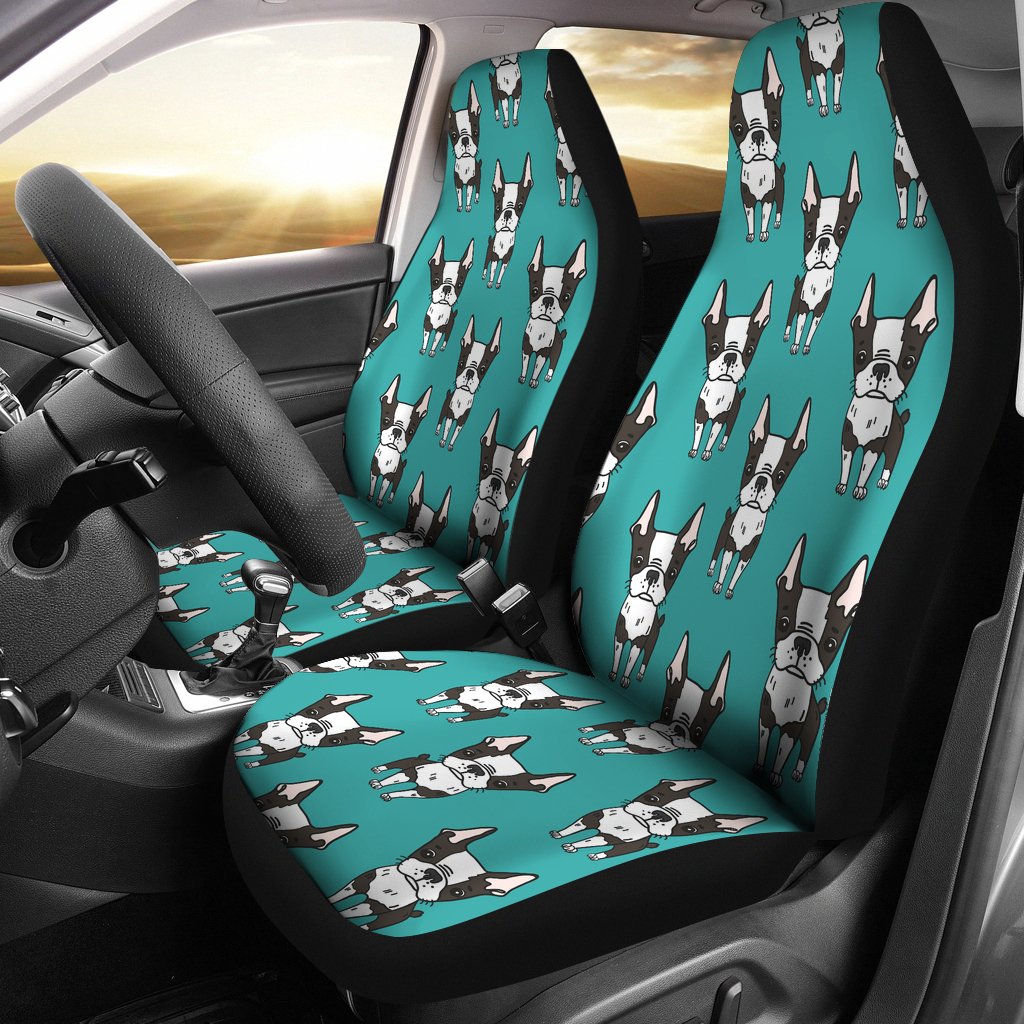 Hand Drawn Boston Terrier Dog Pattern Universal Fit Car Seat Covers