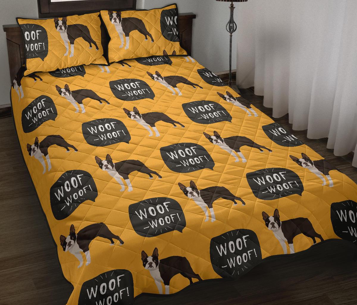 Boston terrier design pattern Quilt Bed Set