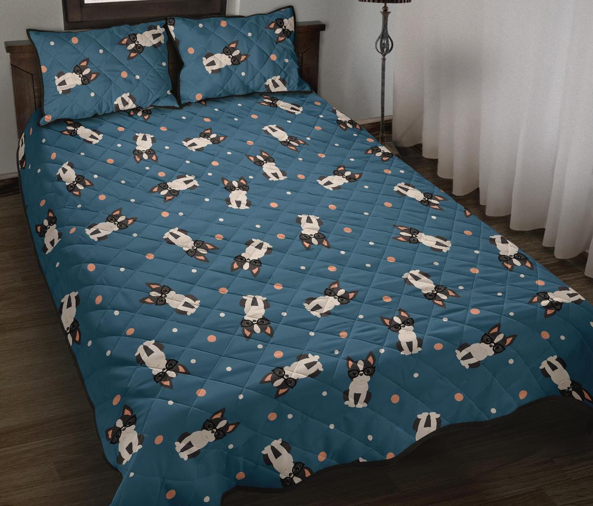 Cute boston terrier dog spattern Quilt Bed Set