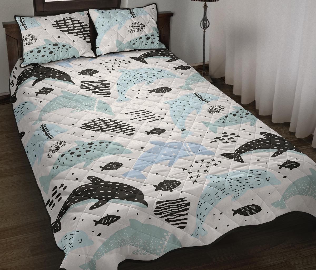 Cute dolphins Childish Style pattern Quilt Bed Set