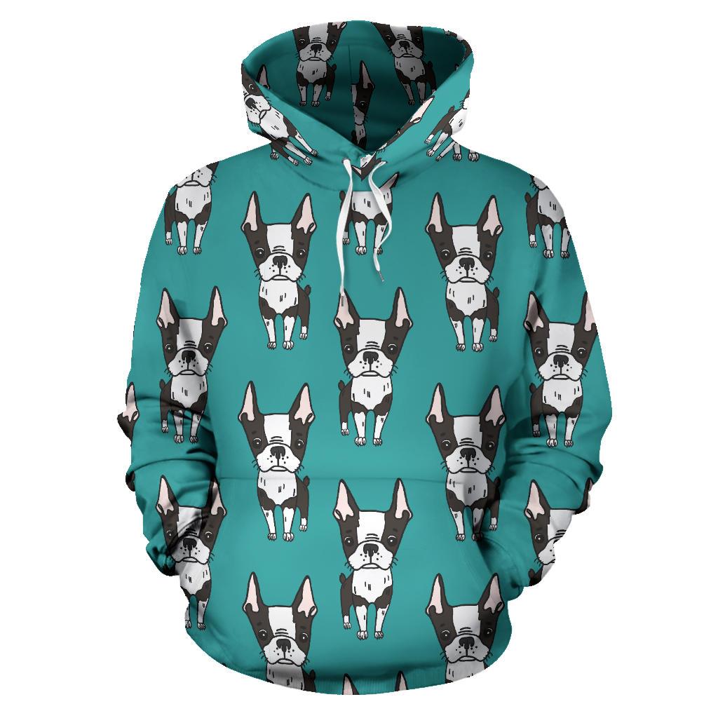 Hand Drawn Boston Terrier Dog Pattern Men Women Pullover Hoodie