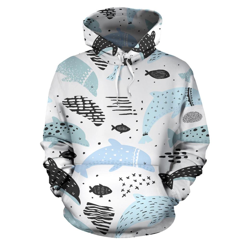 Cute Dolphins Childish Style Pattern Men Women Pullover Hoodie