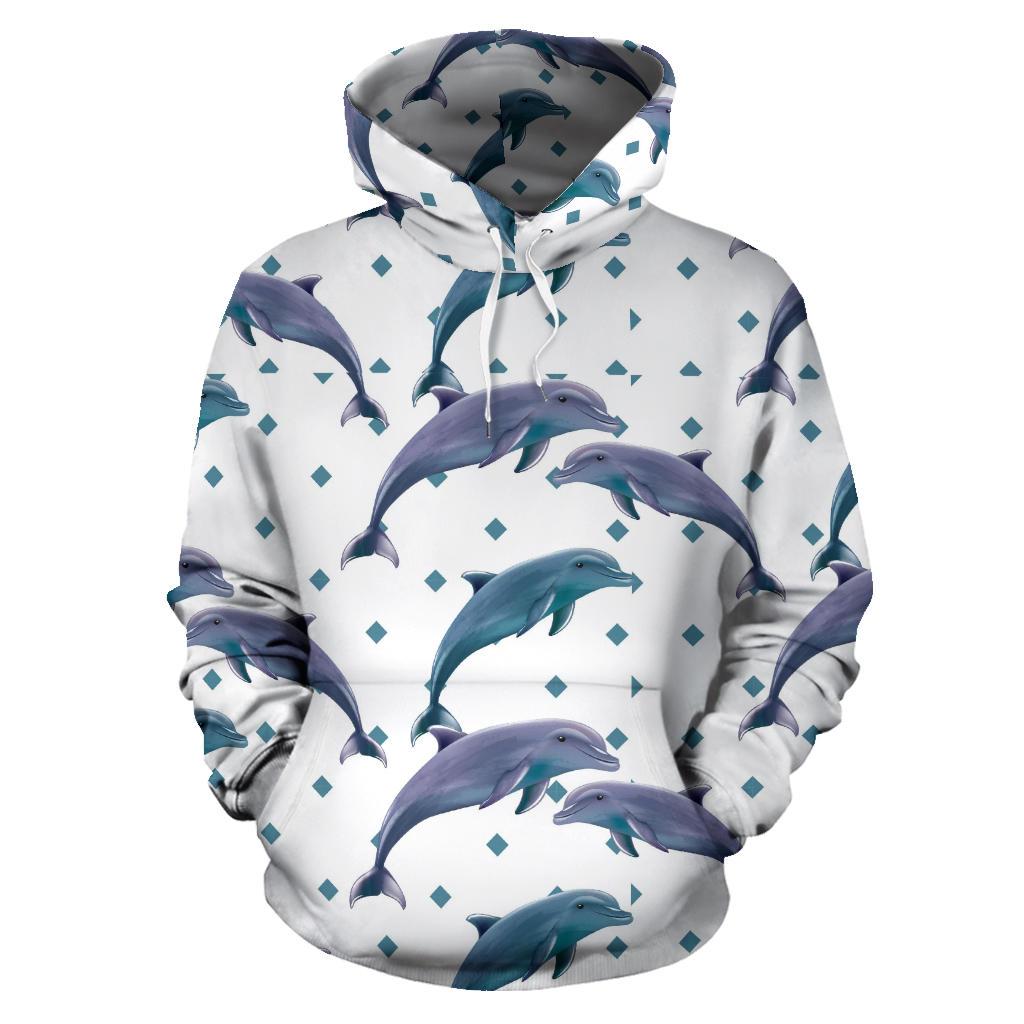 Dolphins Pattern Dotted Background Men Women Pullover Hoodie