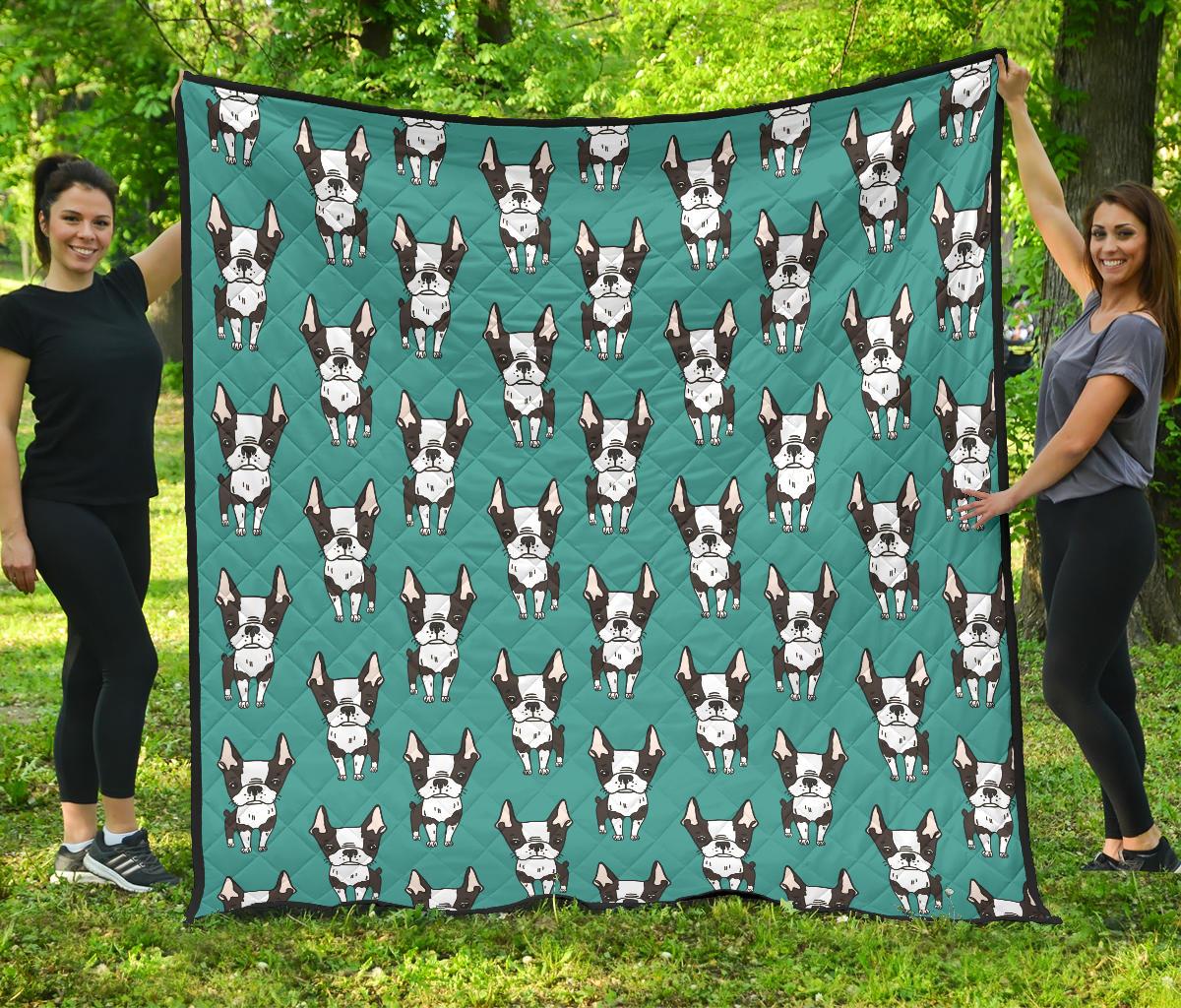 Hand Drawn Boston Terrier Dog Pattern Premium Quilt