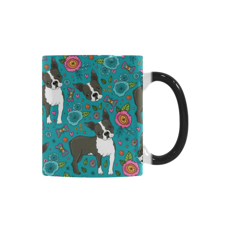 Boston terrier beautiful flower pattern Morphing Mug Heat Changing Mug