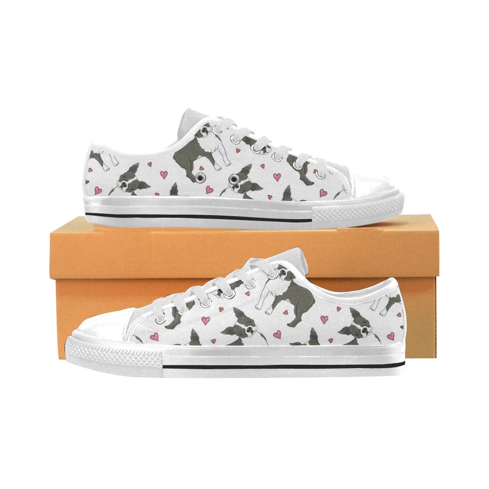 Boston terrier dog hearts vector pattern Men’s Low Top Shoes White