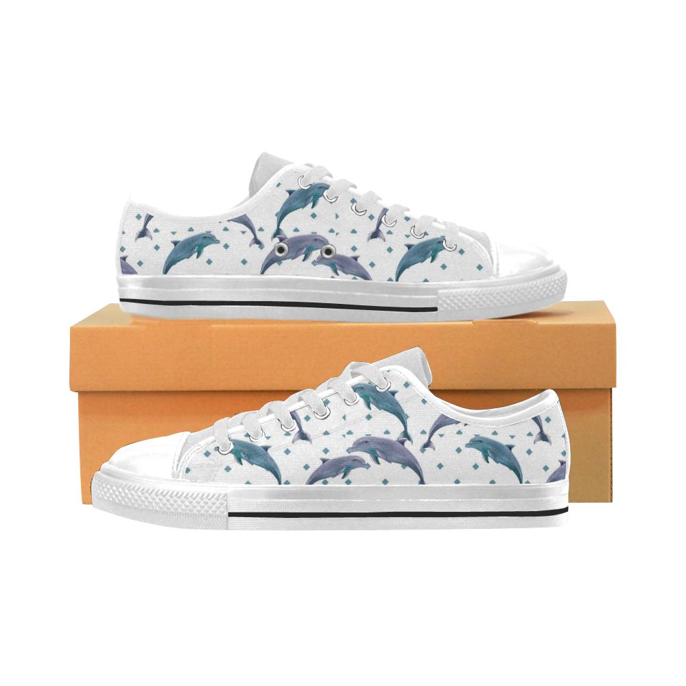 Dolphins pattern dotted background Men’s Low Top Shoes White