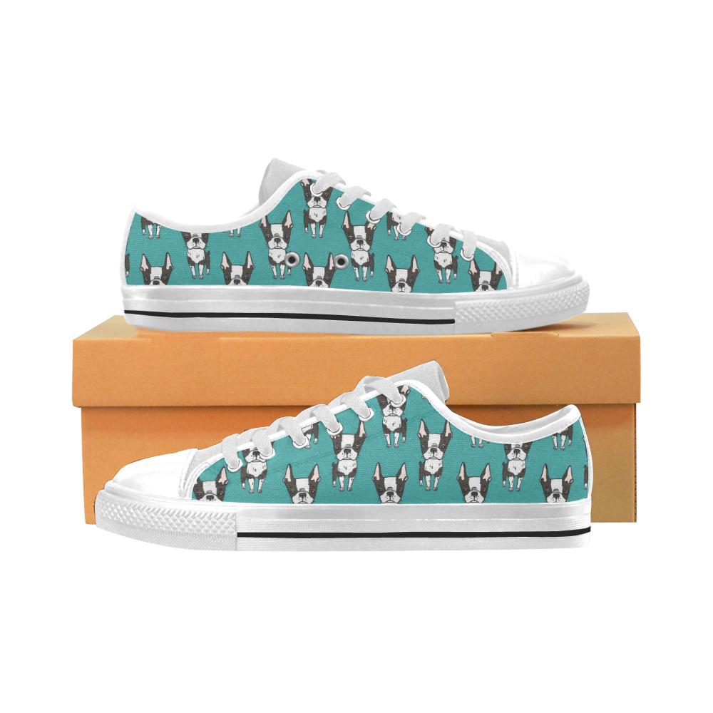 Hand drawn boston terrier dog pattern Men’s Low Top Shoes White