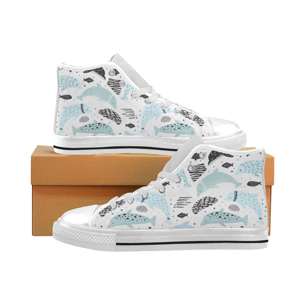 Cute dolphins Childish Style pattern Men’s High Top Shoes White