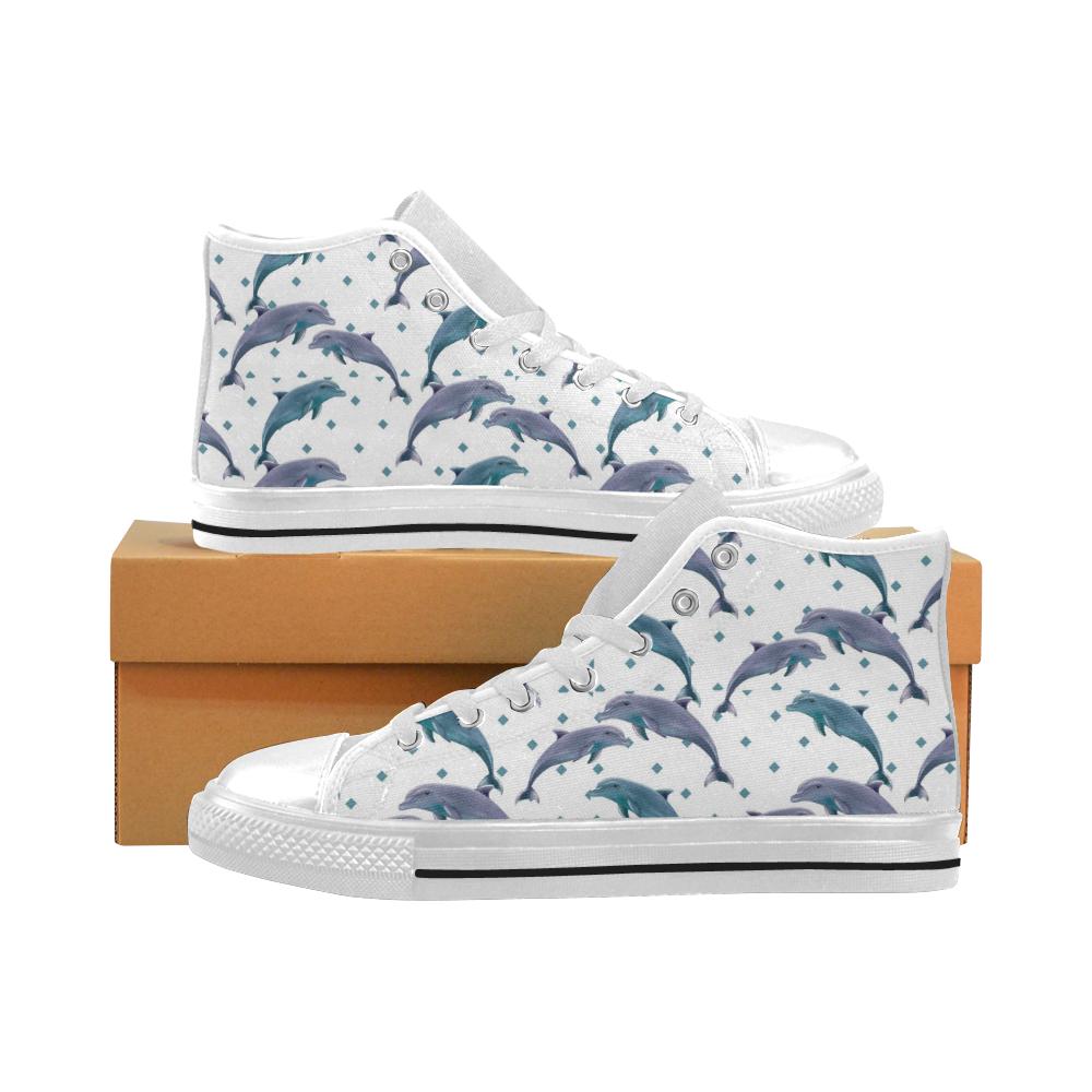 Dolphins pattern dotted background Men’s High Top Shoes White