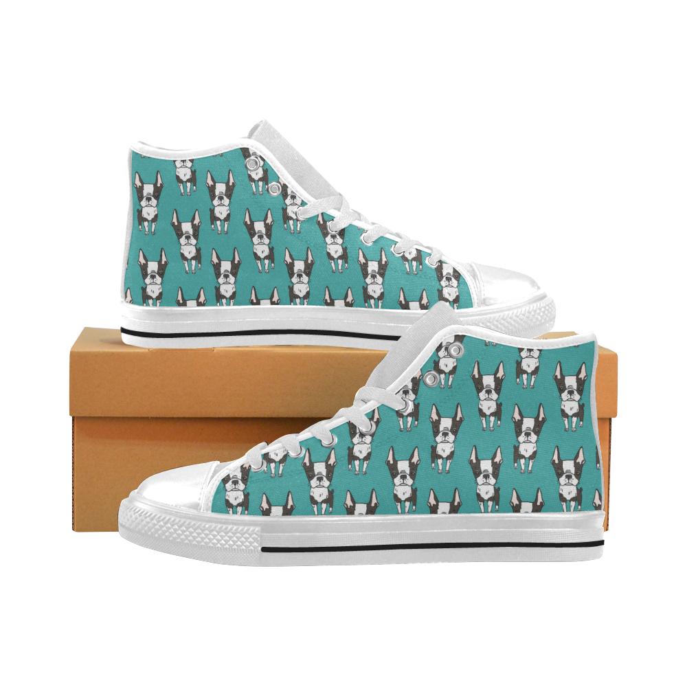 Hand drawn boston terrier dog pattern Men’s High Top Shoes White