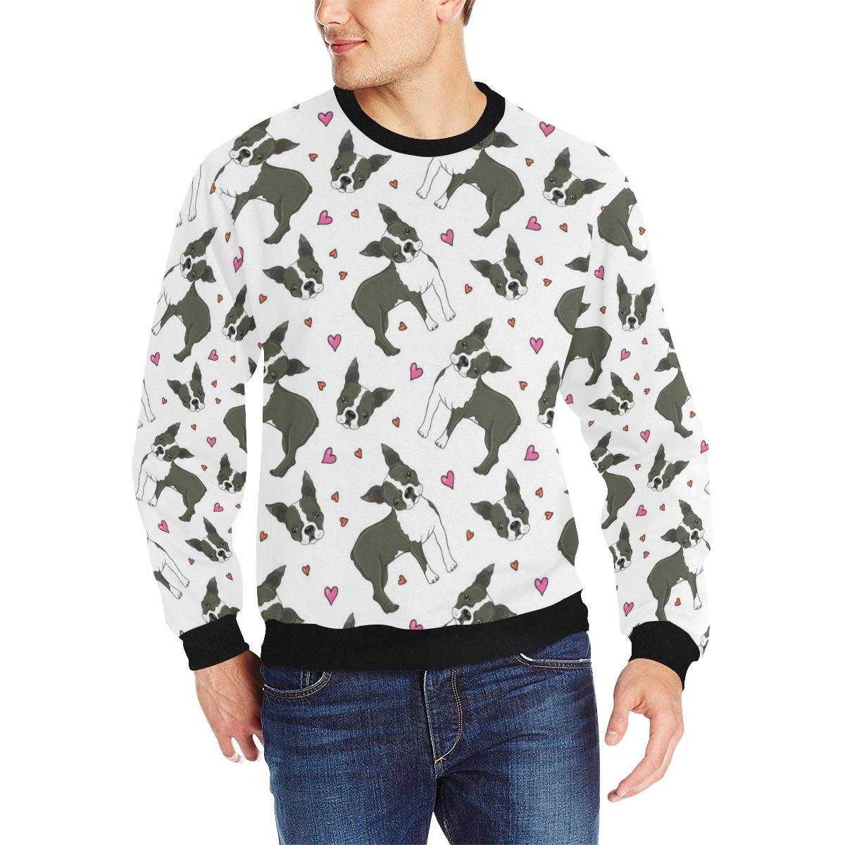 Boston terrier dog hearts vector pattern Men’s Crew Neck Sweatshirt