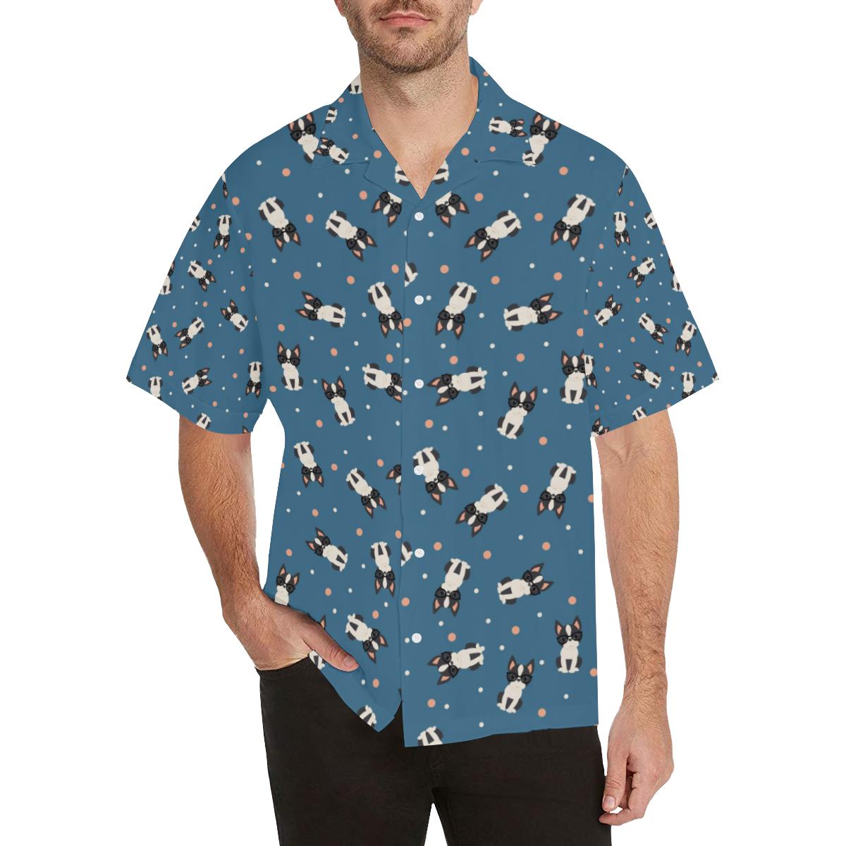 Cute boston terrier dog spattern Men’s All Over Print Hawaiian Shirt