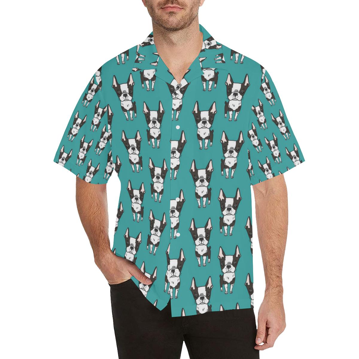 Hand drawn boston terrier dog pattern Men’s All Over Print Hawaiian Shirt