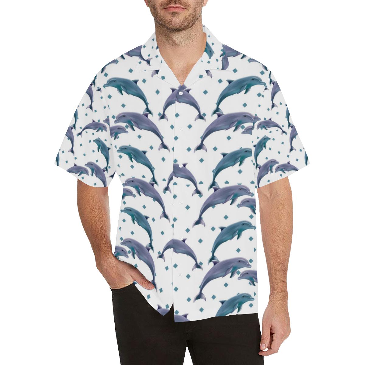 Dolphins pattern dotted background Men’s All Over Print Hawaiian Shirt