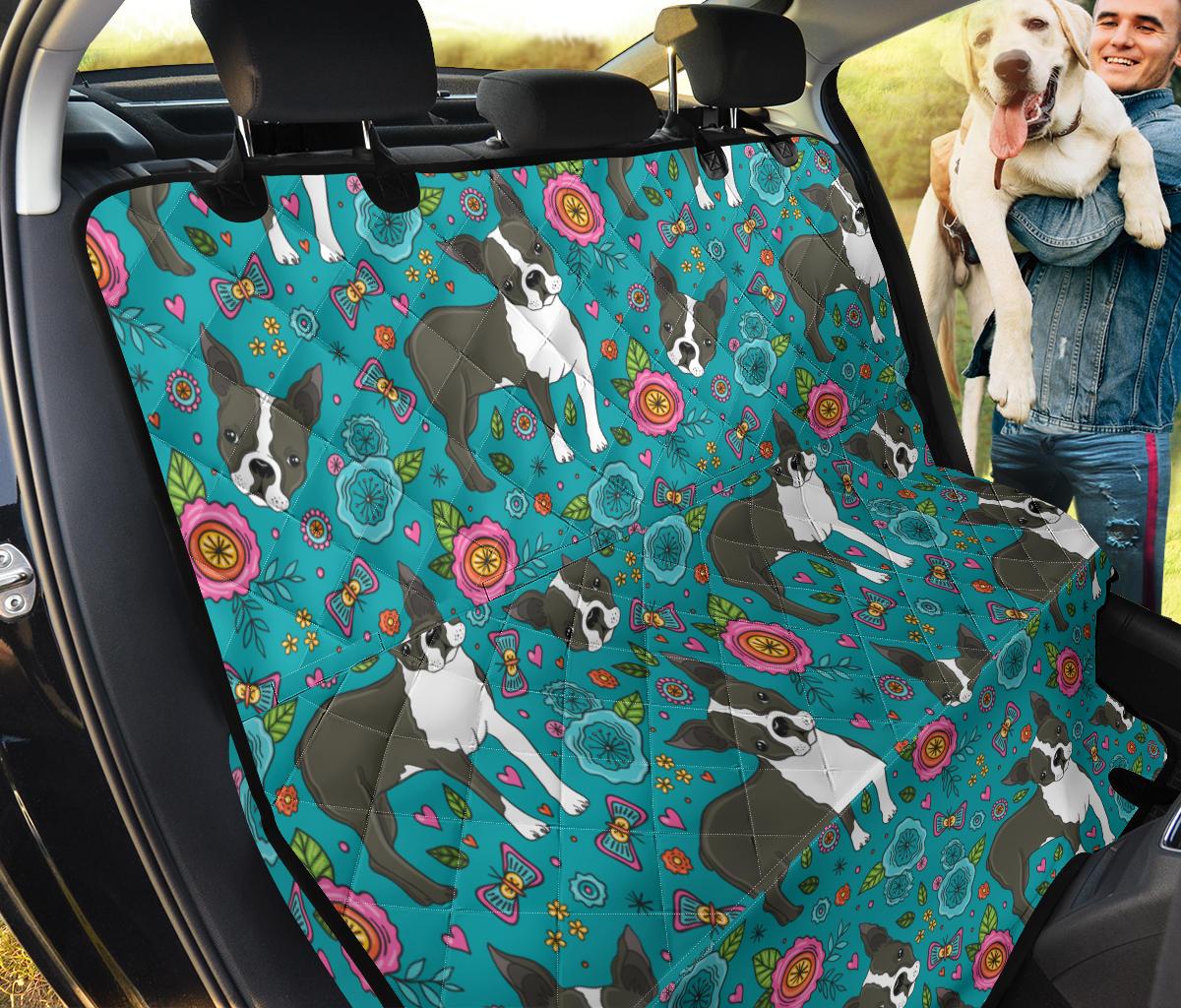 Boston Terrier Beautiful Flower Pattern Dog Car Seat Covers