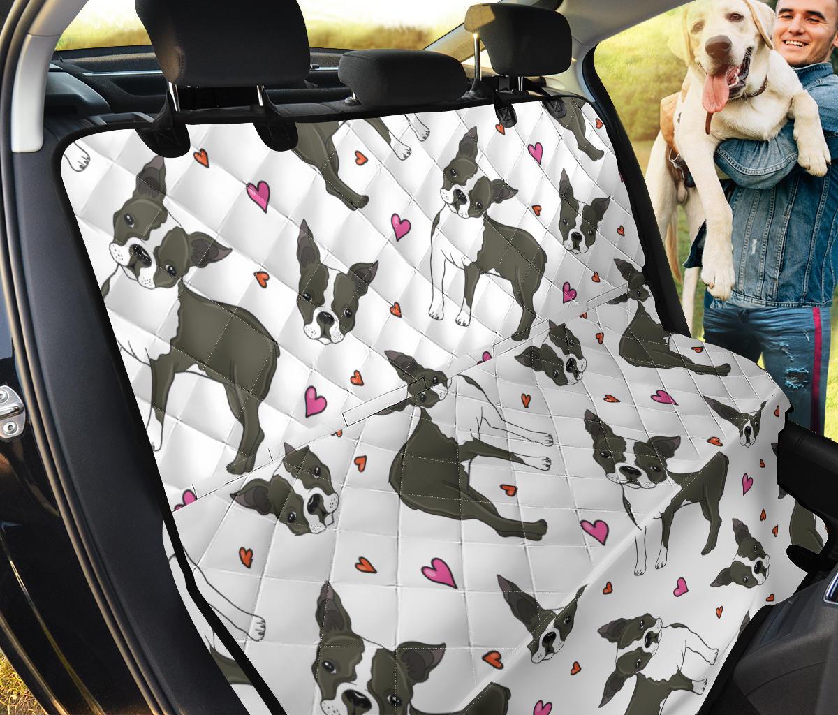 Boston Terrier Dog Hearts Vector Pattern Dog Car Seat Covers