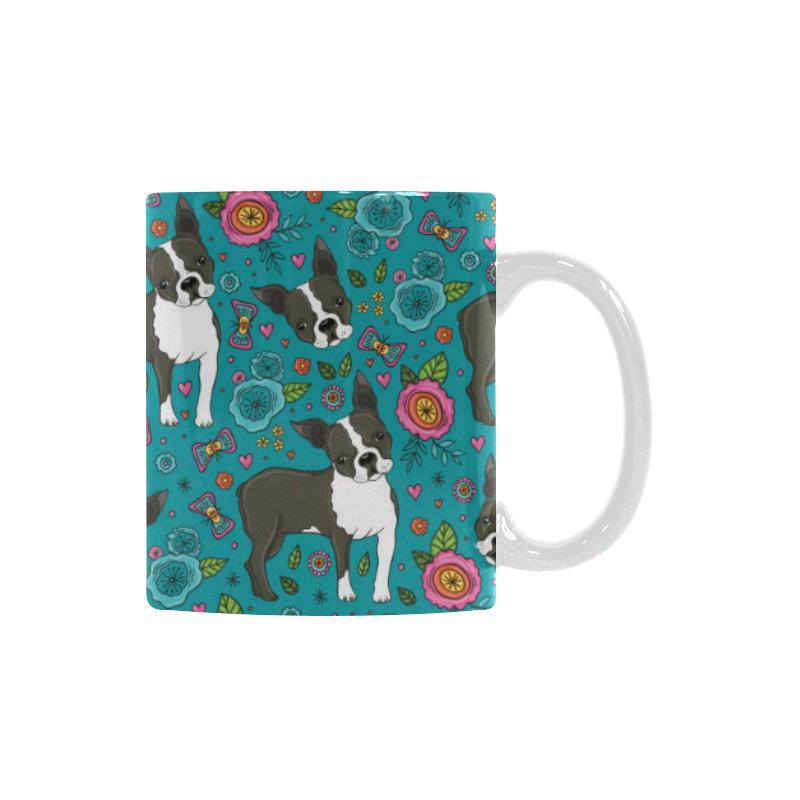 Boston terrier beautiful flower pattern Classical White Mug (Fulfilled In US)