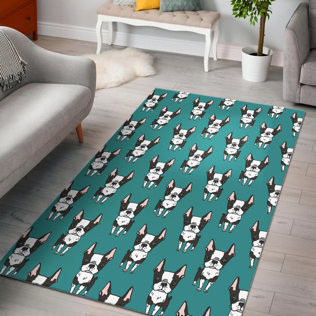 Hand Drawn Boston Terrier Dog Pattern Area Rug