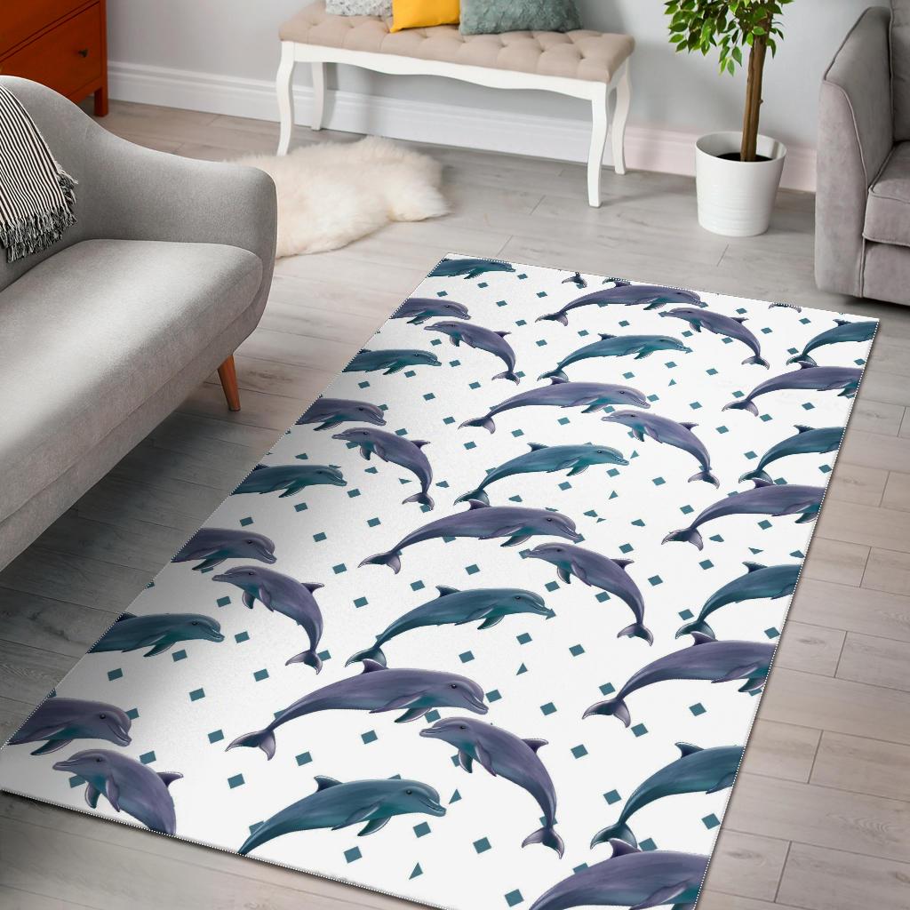 Dolphins Pattern Dotted Background Area Rug