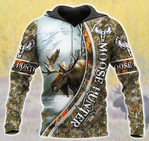 Hunting – Moose Hunter White 3D All Over Print | Hoodie | Unisex | Full Size | Adult | Colorful | HT5286