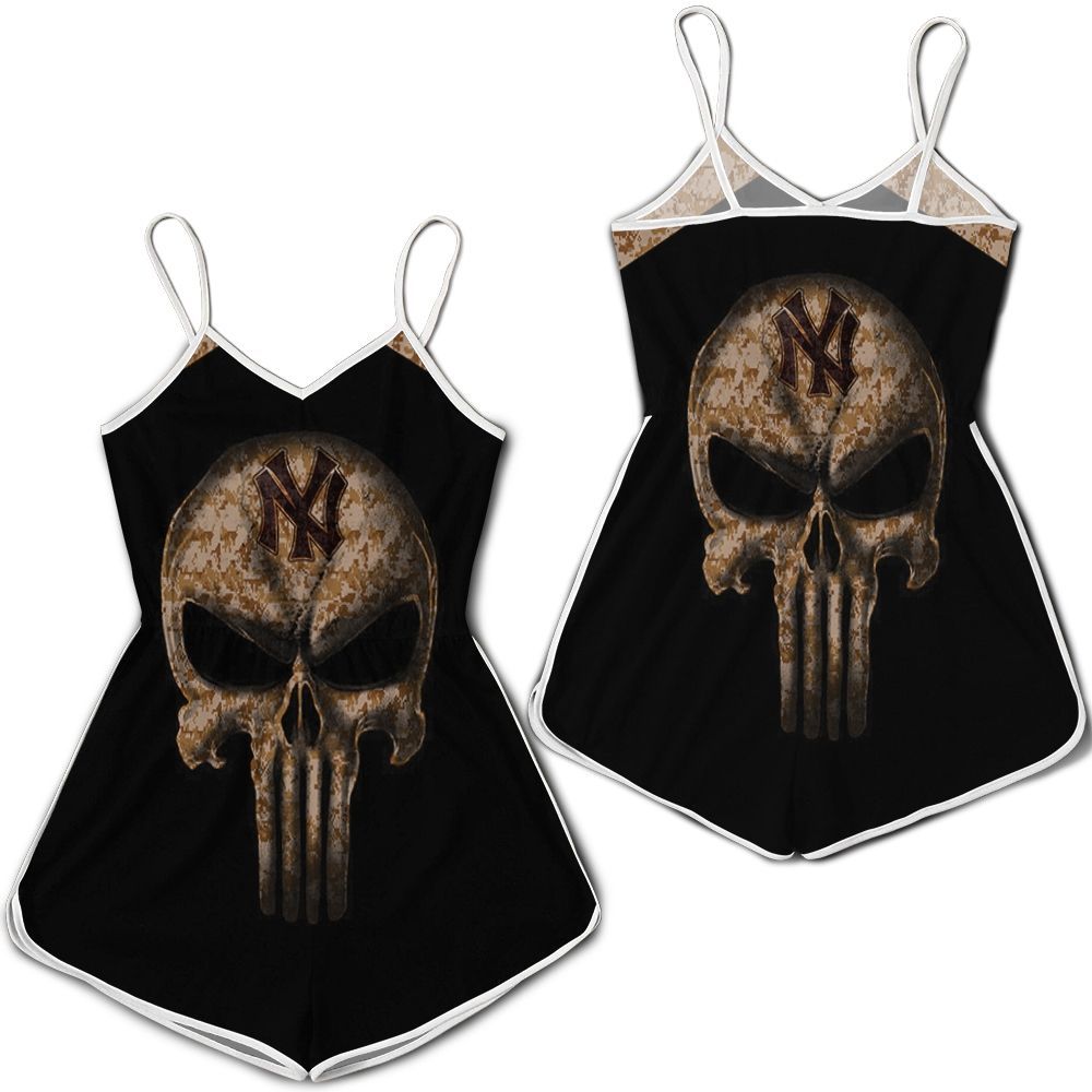 Camouflage Skull New York Yankees American Flag 3D Romper