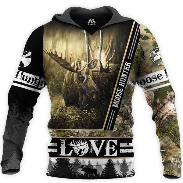 Hunting – Moose Hunter Love 3D All Over Print | Hoodie | Unisex | Full Size | Adult | Colorful | HT5296