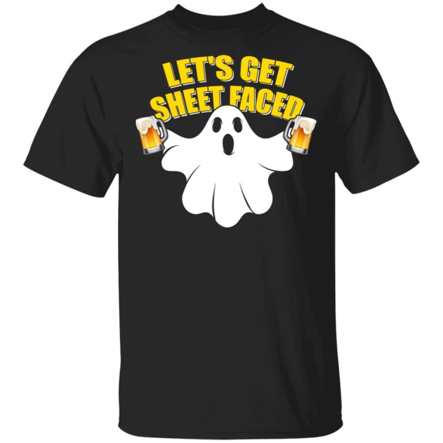 Halloween Boo Ghost Shirt Let’s Get Sheet Faced Funny Drinking Beer Lover Gifts Halloween T-Shirt