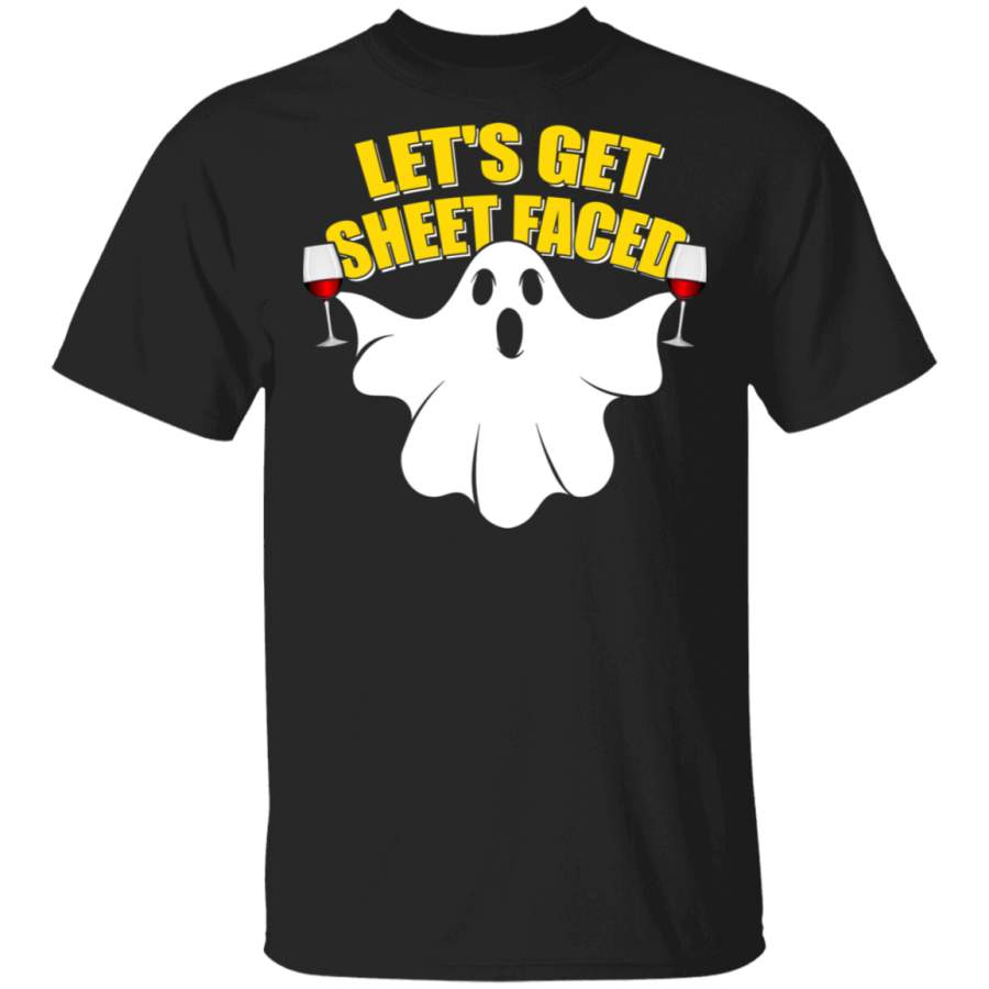 Halloween Boo Ghost Shirt Let’s Get Sheet Faced Funny Drinking Wine Lover Gifts Halloween T-Shirt