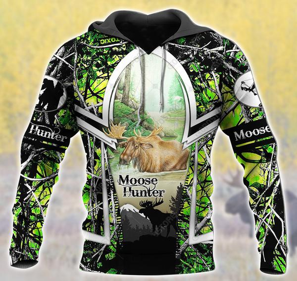 Hunting – Moose Hunter Green 3D All Over Print | Hoodie | Unisex | Full Size | Adult | Colorful | HT5306