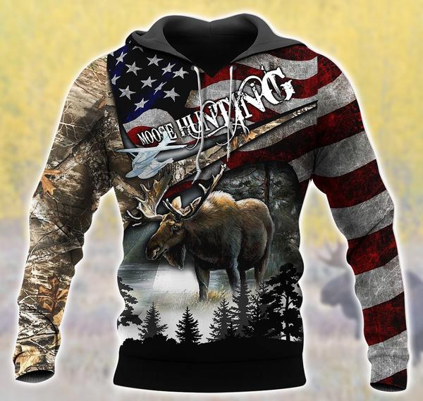 Moose Flag Hunting 3D All Over Print | Hoodie | Unisex | Full Size | Adult | Colorful | HT5321