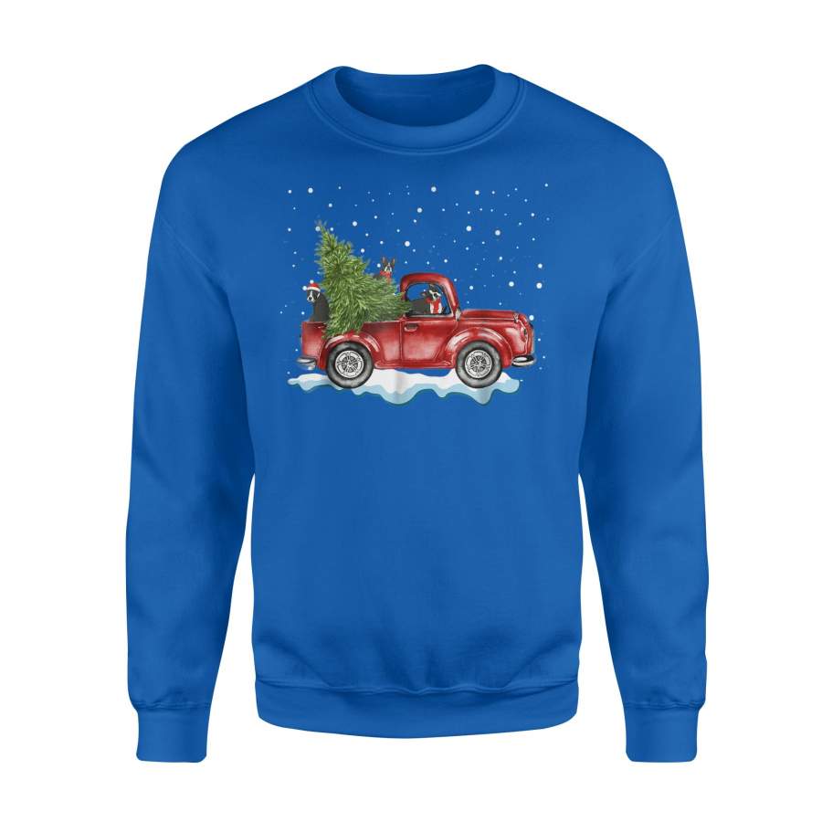 Boston Terrier Dogs Ride Red Truck Christmas Seatshirt