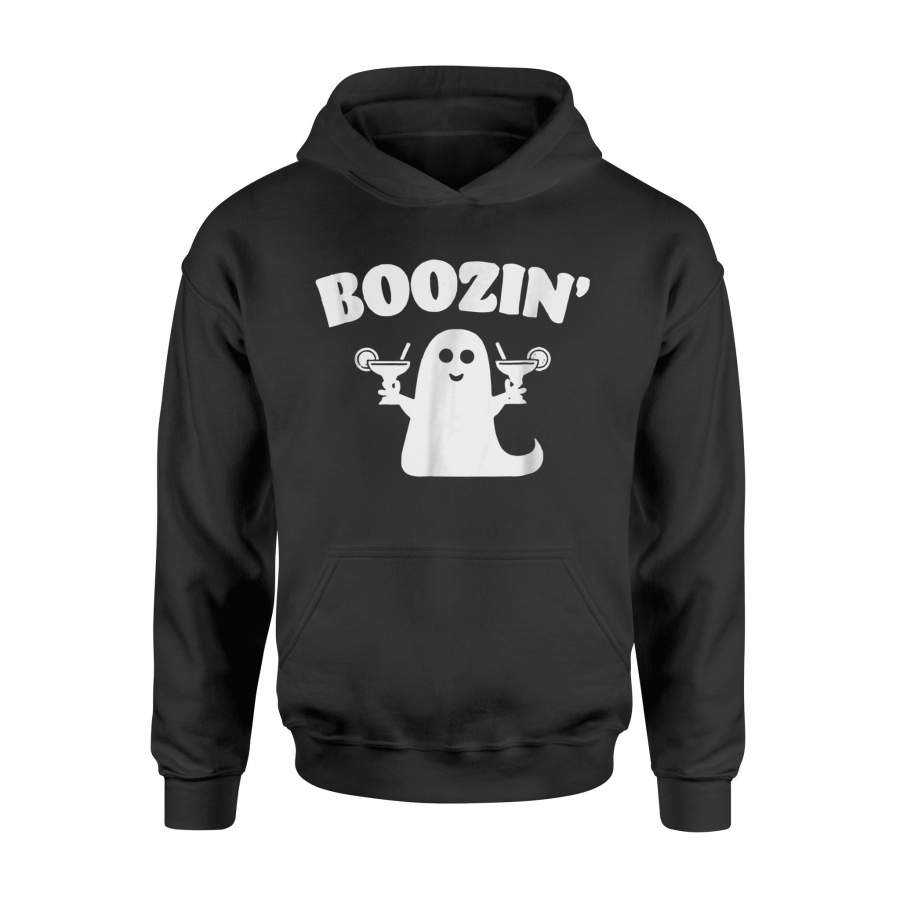 Funny Halloween Boozin’ Ghost Wine Drinking Distressed Halloween Hoodie