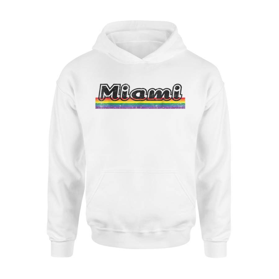 Gay Pride Miami Rainbow LGBTQ Distressed Hoodie