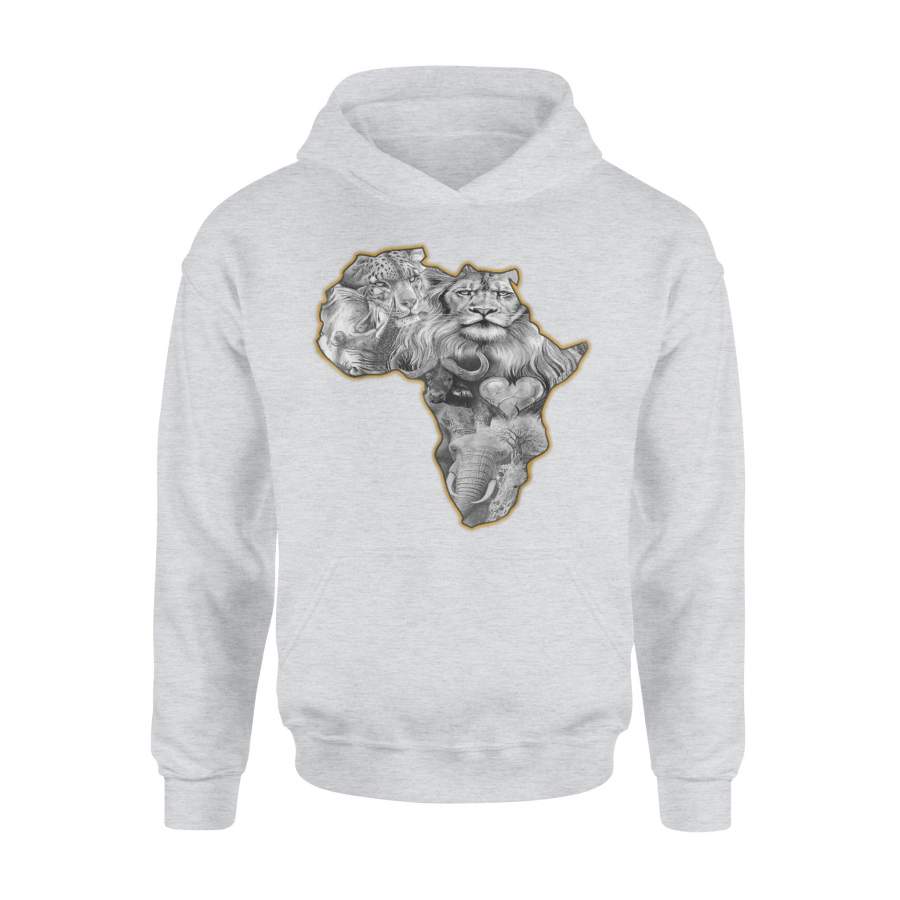 Africa Map Wild Safari Big Five Animals Lion Face Rhino Cat Hoodie