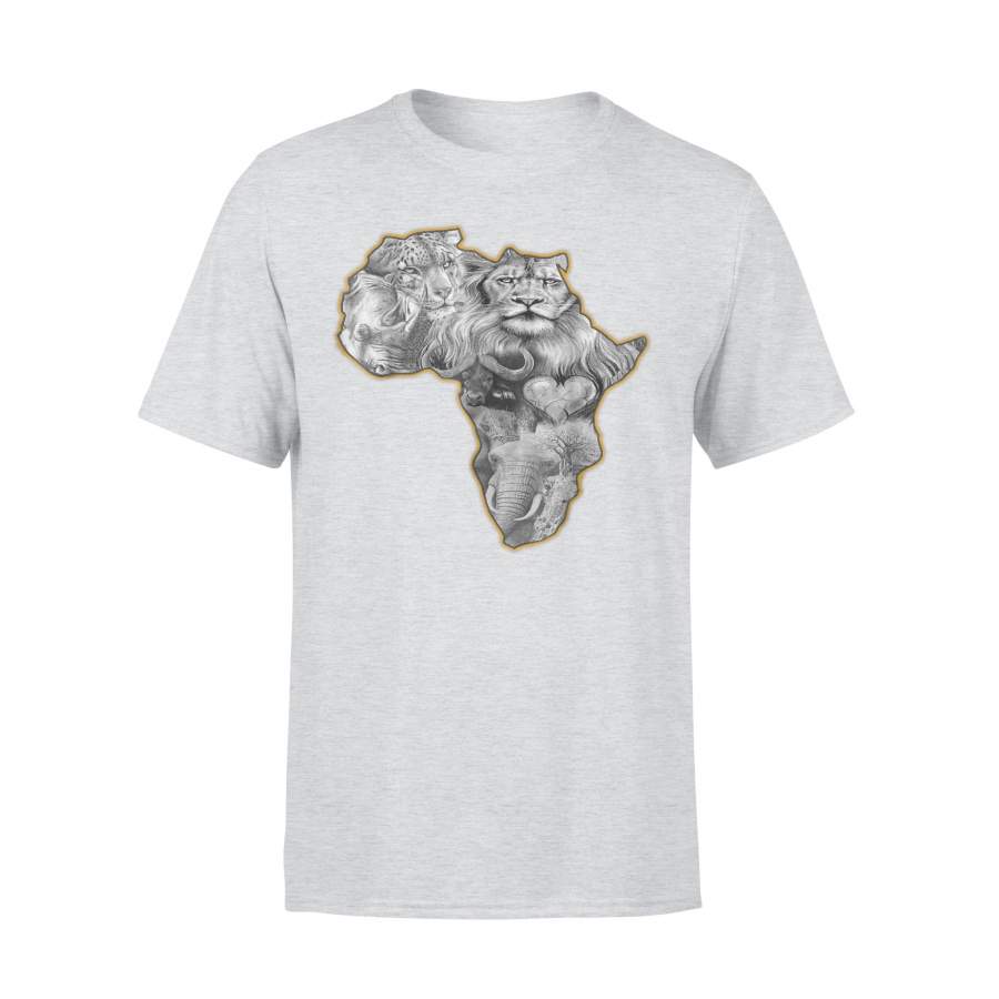 Africa Map Wild Safari Big Five Animals Lion Face Rhino Cat T-Shirt